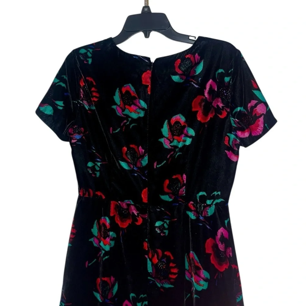 J. Crew Black Velvet Velour Short Sleeve Floral Flutter Dress Size 6 NWT